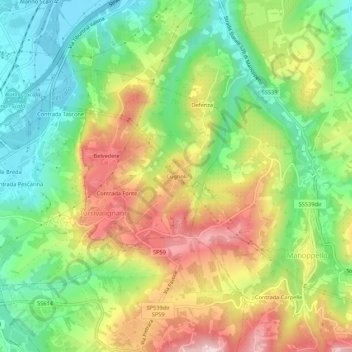 Mapa topográfico Cugnoli, altitud, relieve
