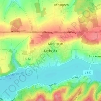 Mapa topográfico Körbecke, altitud, relieve