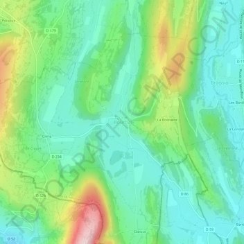 Mapa topográfico Bourcia, altitud, relieve