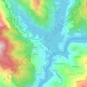 Mapa topográfico Raposeira, altitud, relieve