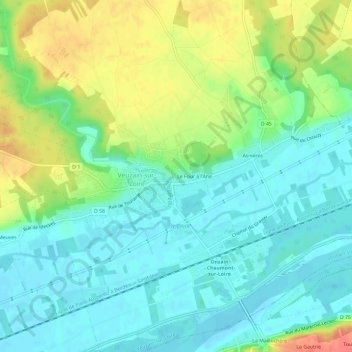 Mapa topográfico Le Pont d'Ouchet, altitud, relieve