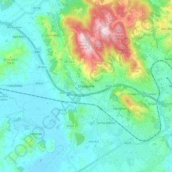 Mapa topográfico Chiugiana, altitud, relieve