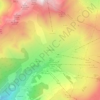 Mapa topográfico Les Perelles, altitud, relieve