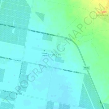 Mapa topográfico Pie de Palo, altitud, relieve