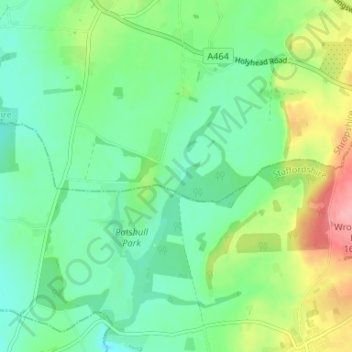 Mapa topográfico Wildicote, altitud, relieve