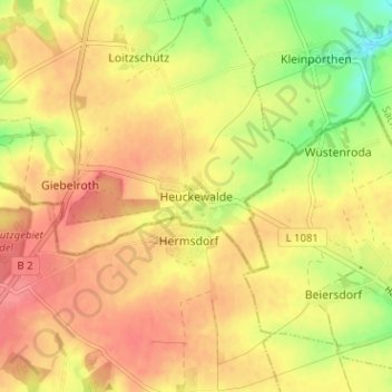 Mapa topográfico Heuckewalde, altitud, relieve