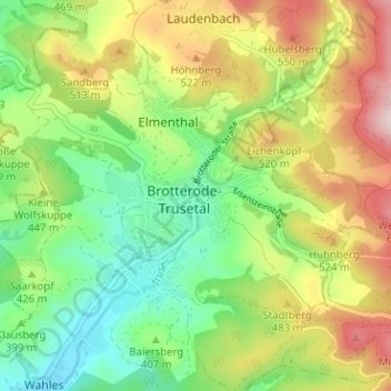 Mapa topográfico Trusetal, altitud, relieve