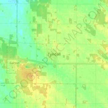 Mapa topográfico Tyndall, altitud, relieve