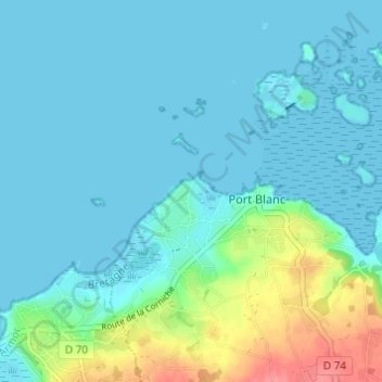 Mapa topográfico Crec'h Avel, altitud, relieve