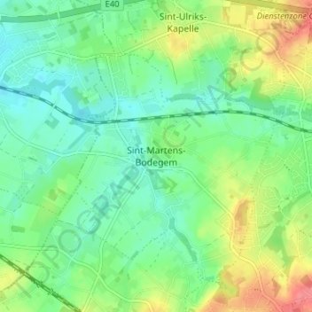 Mapa topográfico Sint-Martens-Bodegem, altitud, relieve