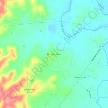 Mapa topográfico Montpier Farms, altitud, relieve