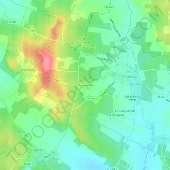 Mapa topográfico Chez Audoin, altitud, relieve