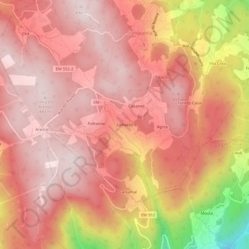 Mapa topográfico Linhares, altitud, relieve