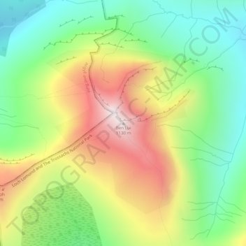 Mapa topográfico Ben Lui, altitud, relieve
