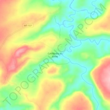 Mapa topográfico Cafelândia do Leste, altitud, relieve