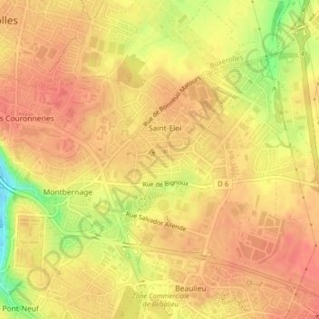 Mapa topográfico Chiron, altitud, relieve