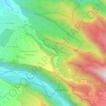 Mapa topográfico Îlet Lautret, altitud, relieve