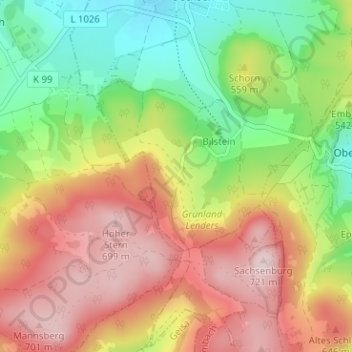 Mapa topográfico Lenders, altitud, relieve