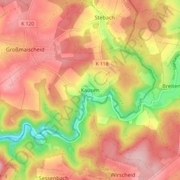 Mapa topográfico Kausen, altitud, relieve