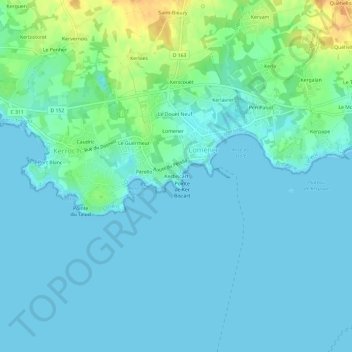 Mapa topográfico Kerbiscart, altitud, relieve