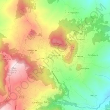 Mapa topográfico Villagrande, altitud, relieve