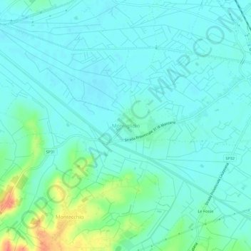 Mapa topográfico Monsigliolo, altitud, relieve