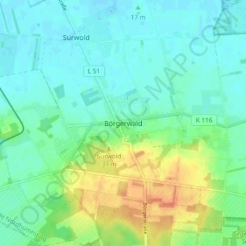 Mapa topográfico Börgerwald, altitud, relieve