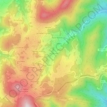 Mapa topográfico Les Christés, altitud, relieve