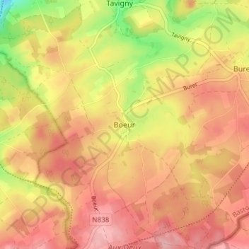Mapa topográfico Boeur, altitud, relieve