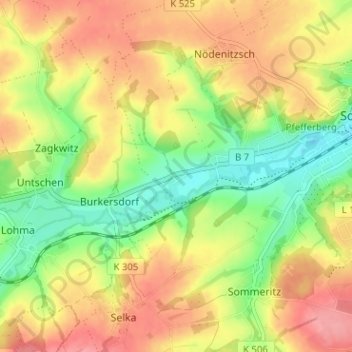 Mapa topográfico Steinsdorf, altitud, relieve