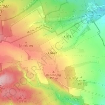 Mapa topográfico Craula, altitud, relieve