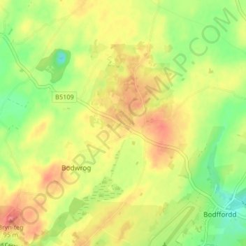 Mapa topográfico Llynfaes, altitud, relieve