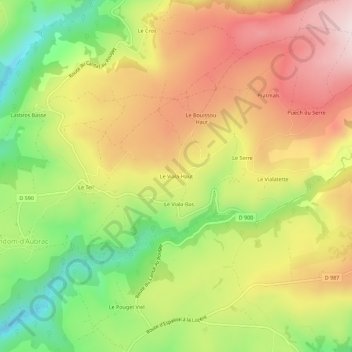 Mapa topográfico Le Viala-Haut, altitud, relieve