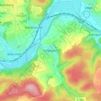 Mapa topográfico Tiefenbach, altitud, relieve