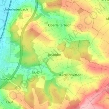 Mapa topográfico Reuthlos, altitud, relieve