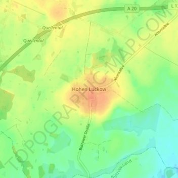 Mapa topográfico Hohen Luckow, altitud, relieve
