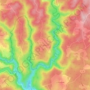 Mapa topográfico Genestine, altitud, relieve