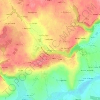 Mapa topográfico La Boudais, altitud, relieve