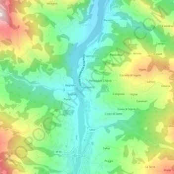 Mapa topográfico Roncovero, altitud, relieve