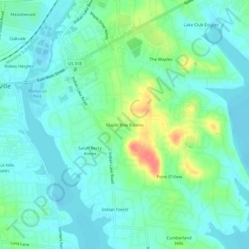 Mapa topográfico Maple Row Estates, altitud, relieve
