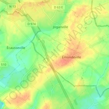 Mapa topográfico La Basse Émondeville, altitud, relieve