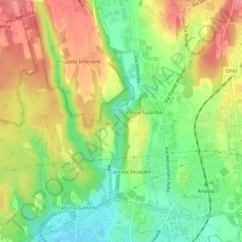 Mapa topográfico Fontana del Guercio, altitud, relieve