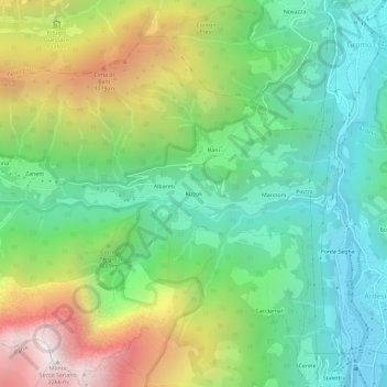 Mapa topográfico Rizzoli, altitud, relieve