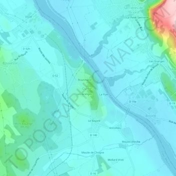 Mapa topográfico Quirieu, altitud, relieve