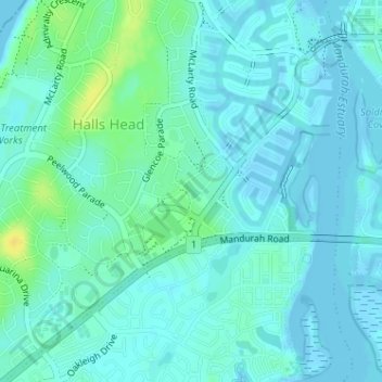 Mapa topográfico Woodland, altitud, relieve