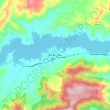 Mapa topográfico Tallangatta, altitud, relieve