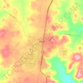 Mapa topográfico Guyra, altitud, relieve