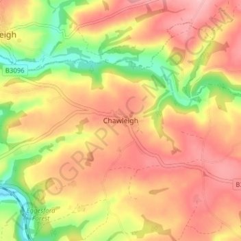 Mapa topográfico Chawleigh, altitud, relieve