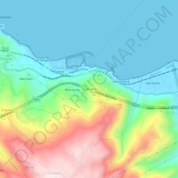 Mapa topográfico Scafa Alta, altitud, relieve