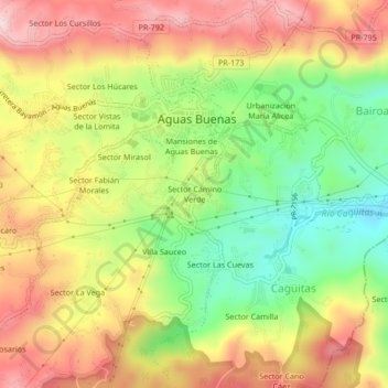 Mapa topográfico Sector Camino Verde, altitud, relieve